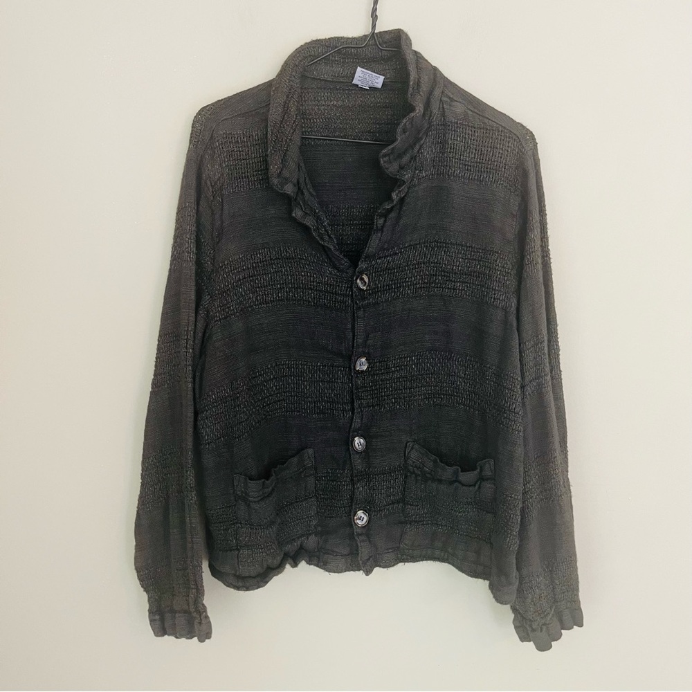 CP Shades Sausalito Textured Dark Olive Green button Front Cardigan SZ M